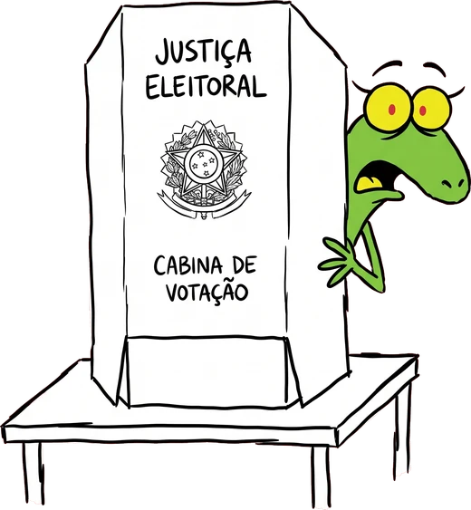 A Tixa espiando atrás da cabine de votação